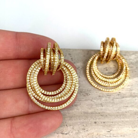 NEW~ Anthropologie Shashi Roux Silver & Cubic Zirconia Door Knocker Earrings - Picture 15 of 15